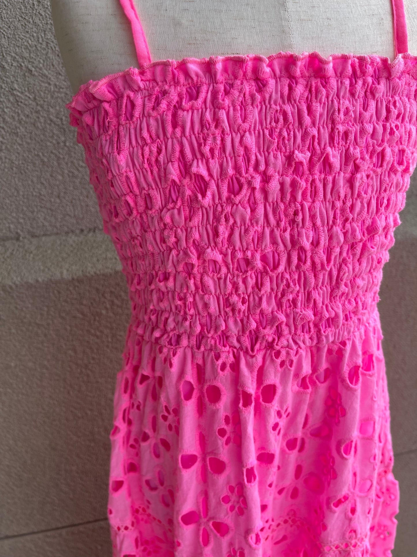 Neon Pink Eyelet Maxi Dress