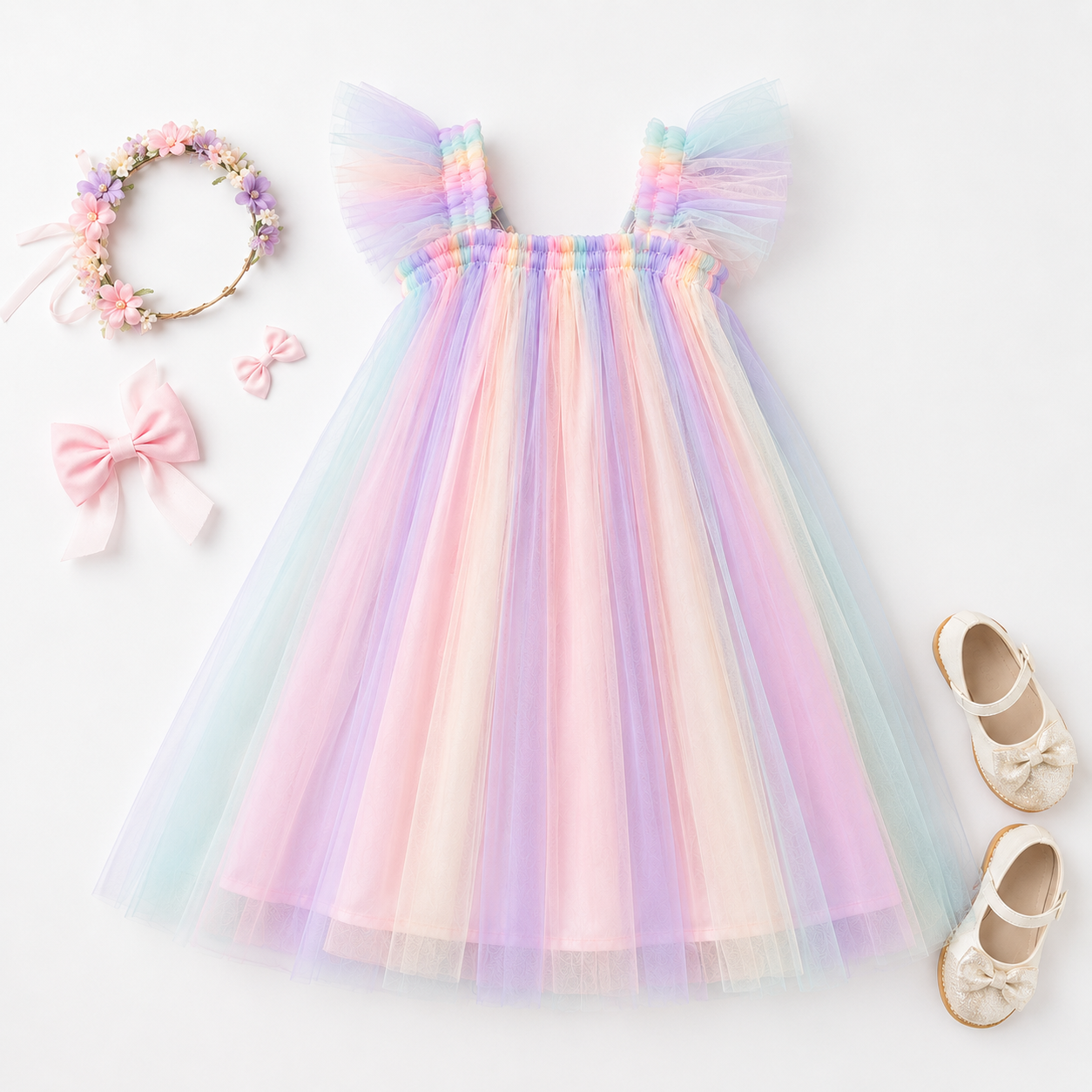 Butterfly Wings Tulle Dress Pastel Rainbow