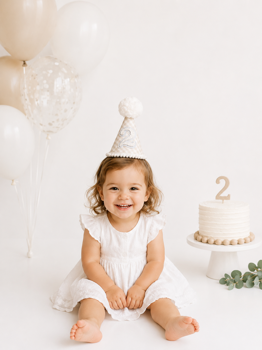 Neutral Gingham Party Hat