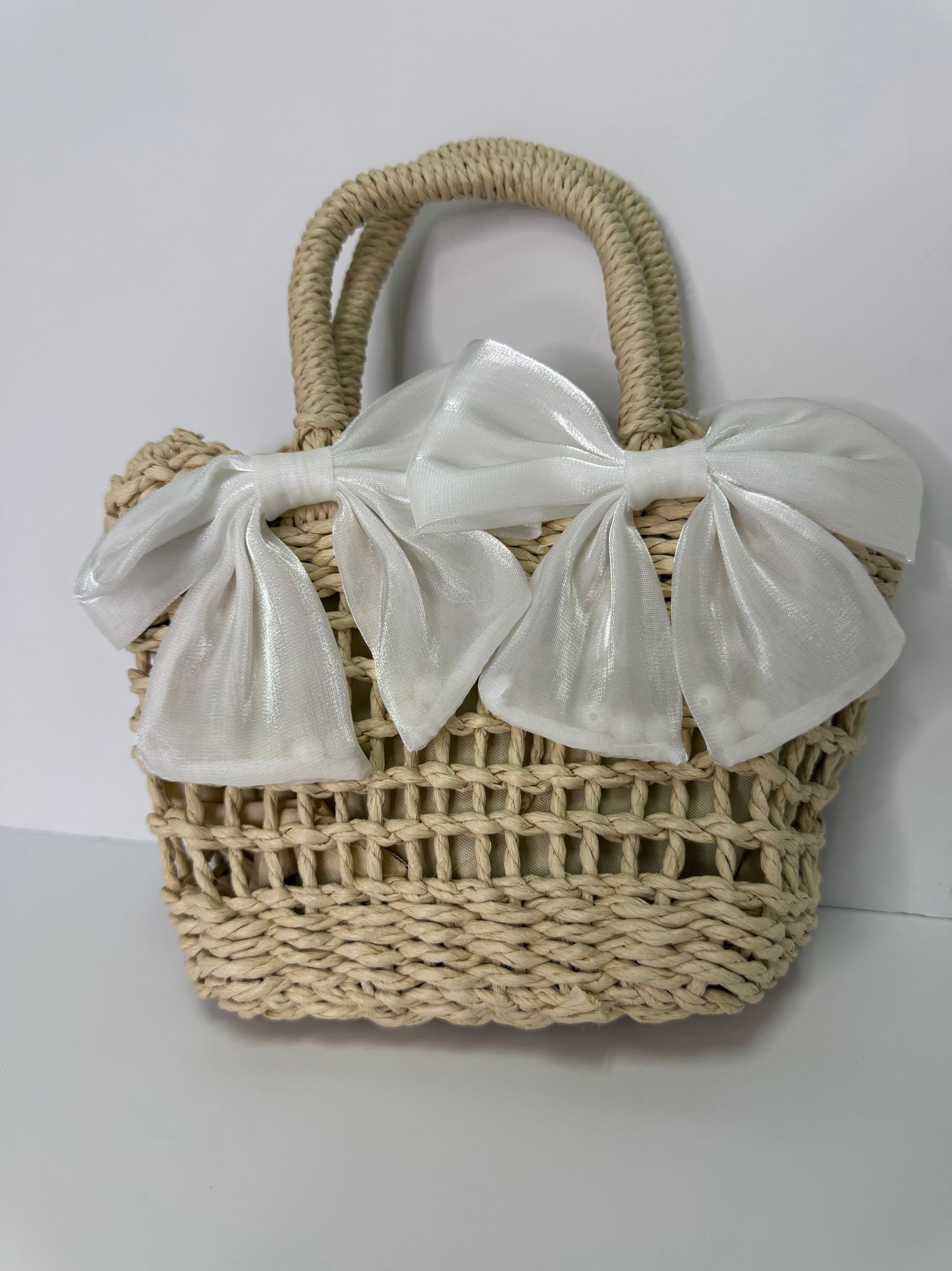 Straw with White Big Bows
