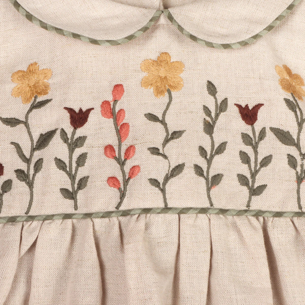 Linen Floral Peter Pan Dress Set