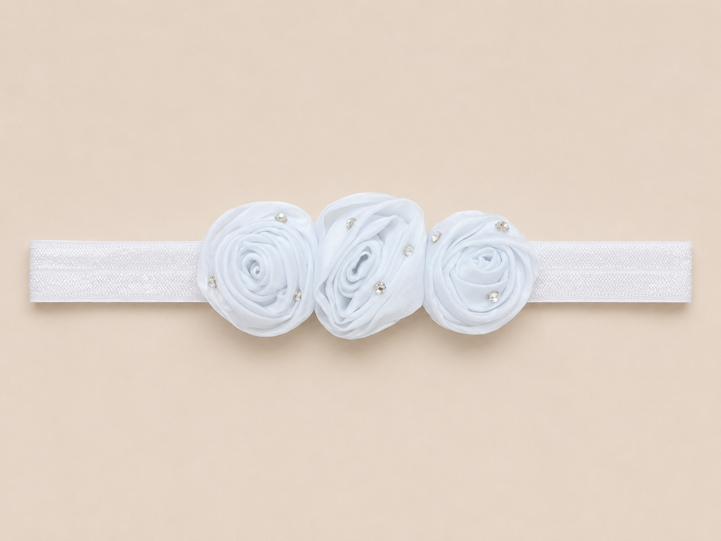 Crystalized Satin Rose Elastic Headband