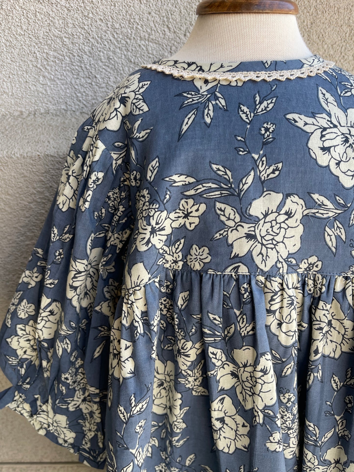 Slate Blue Floral Dress W/Puff Sleeve