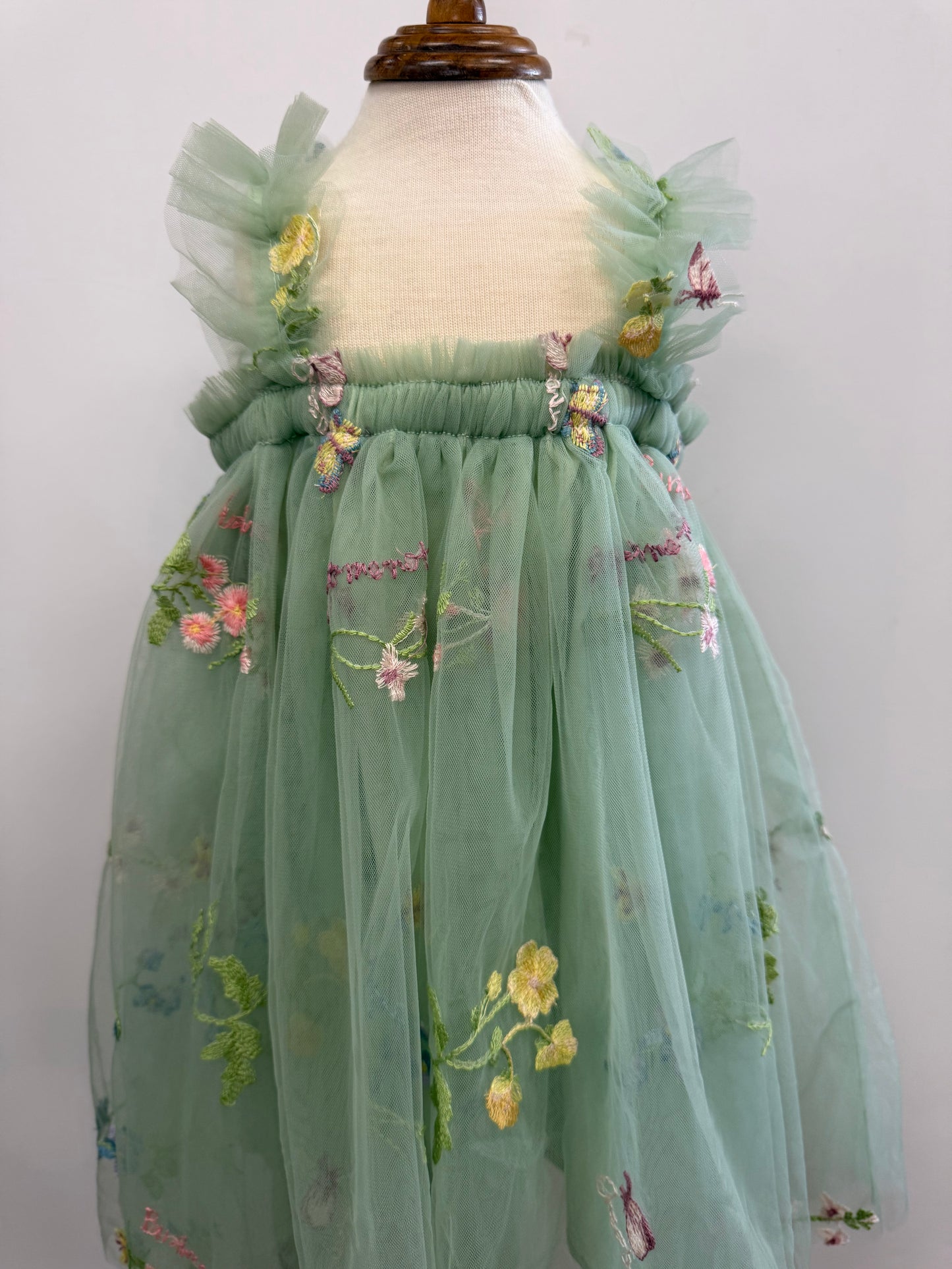 Embroidery Tulle Dress Green
