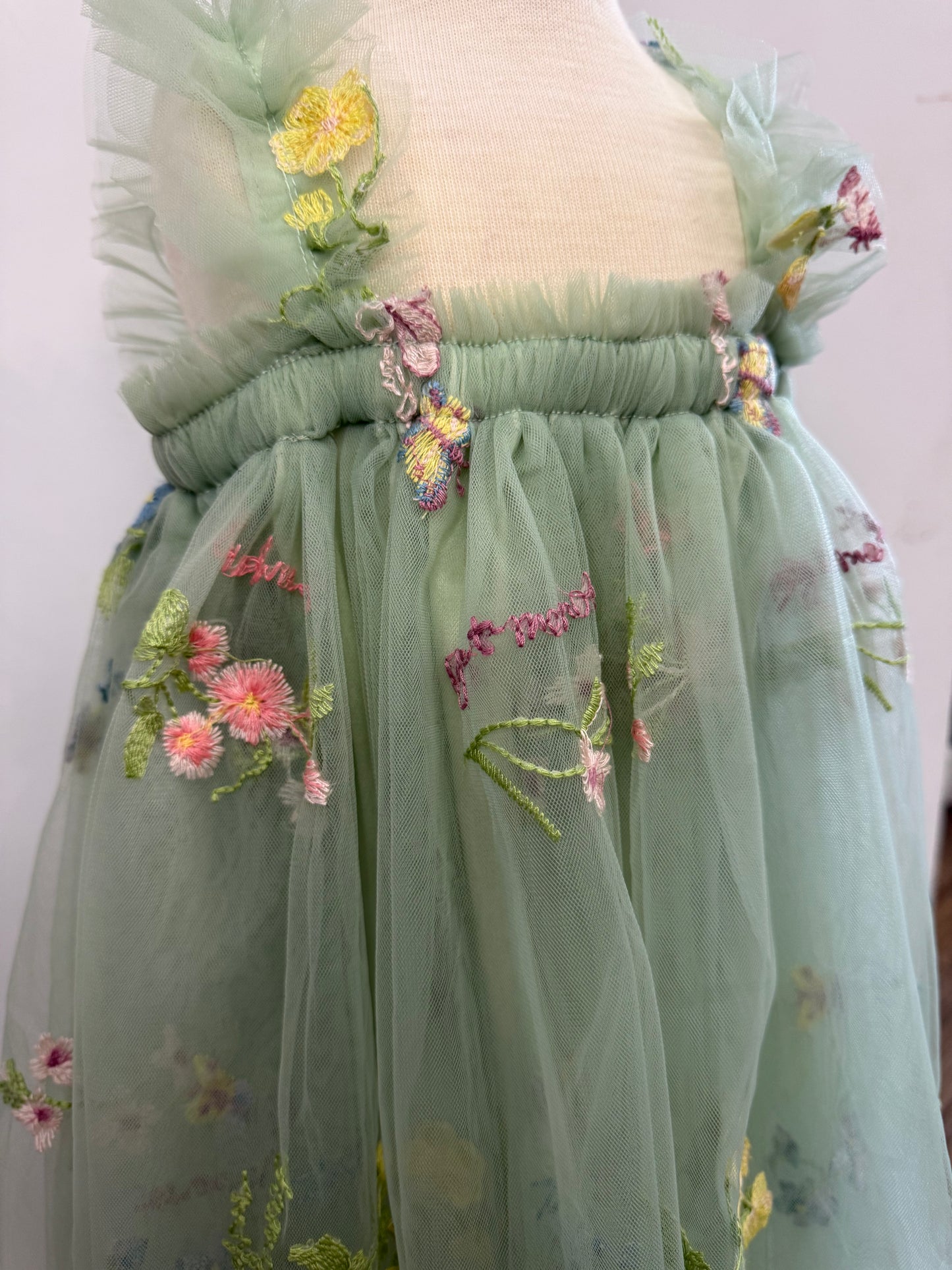 Embroidery Tulle Dress Green