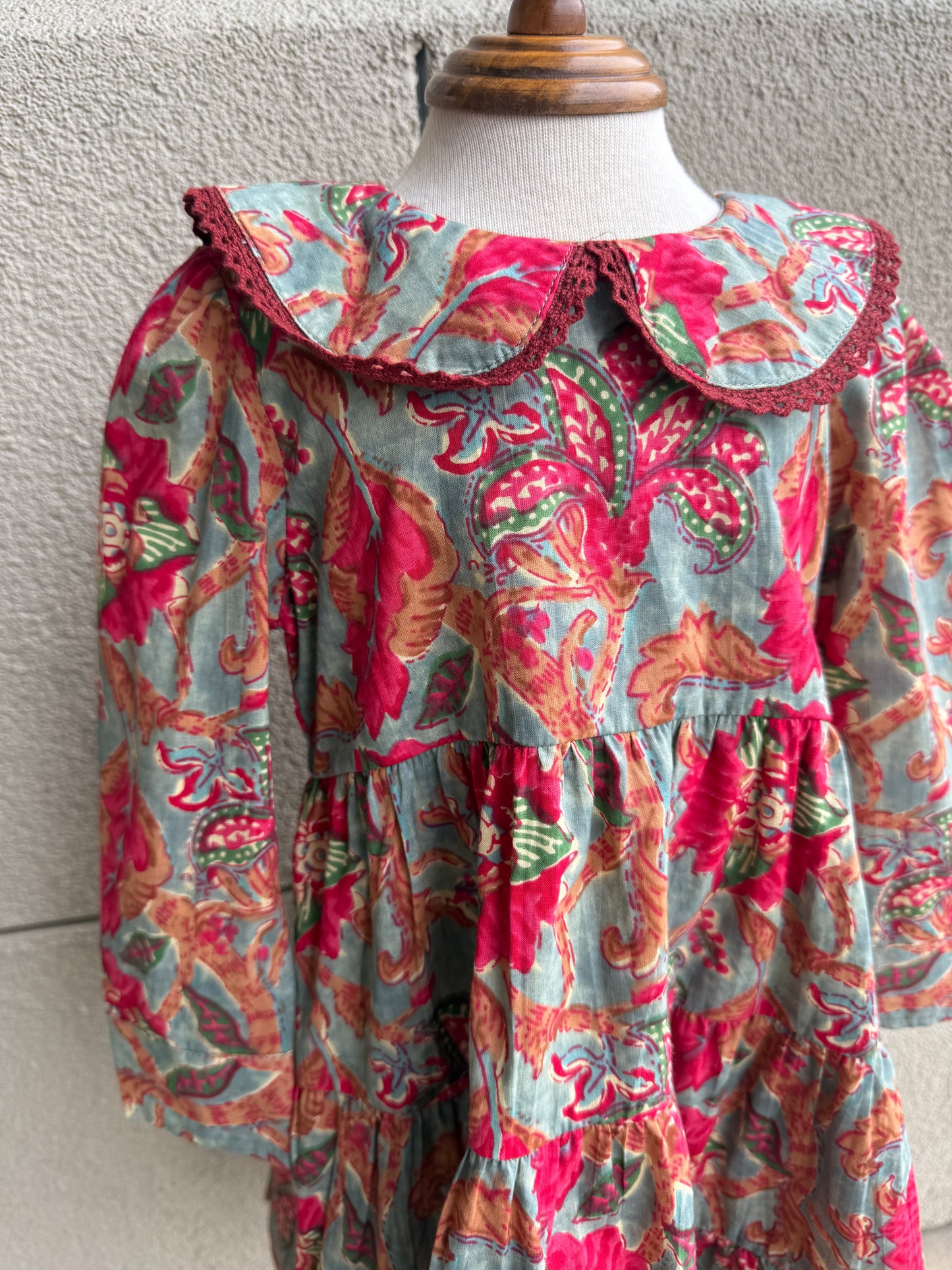 Red Rust Paisley Collared Dress