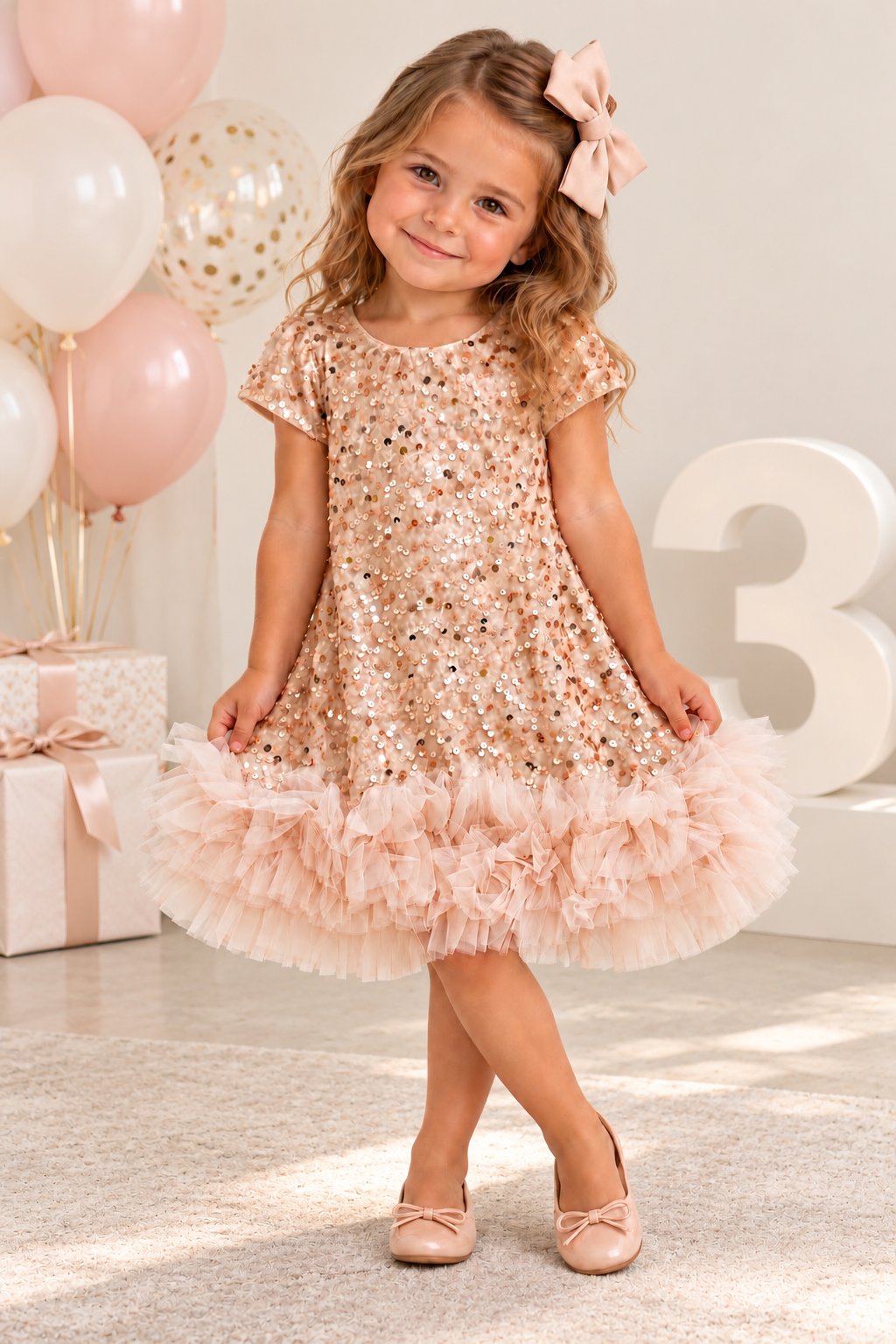 Champagne Sequin Tulle Dress