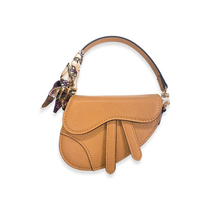Beige Mini Saddle Purse W/ Scarf
