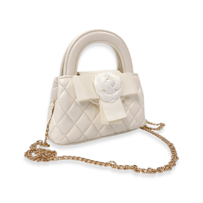 Floral Applique Quilted Bag Ivory