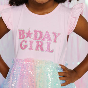 Bday Girl Patch Rainbow Sequin Dress