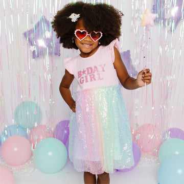 Bday Girl Patch Rainbow Sequin Dress