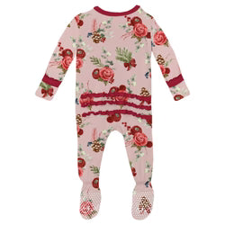 Baby Rose Holiday Floral Ruffle Footie