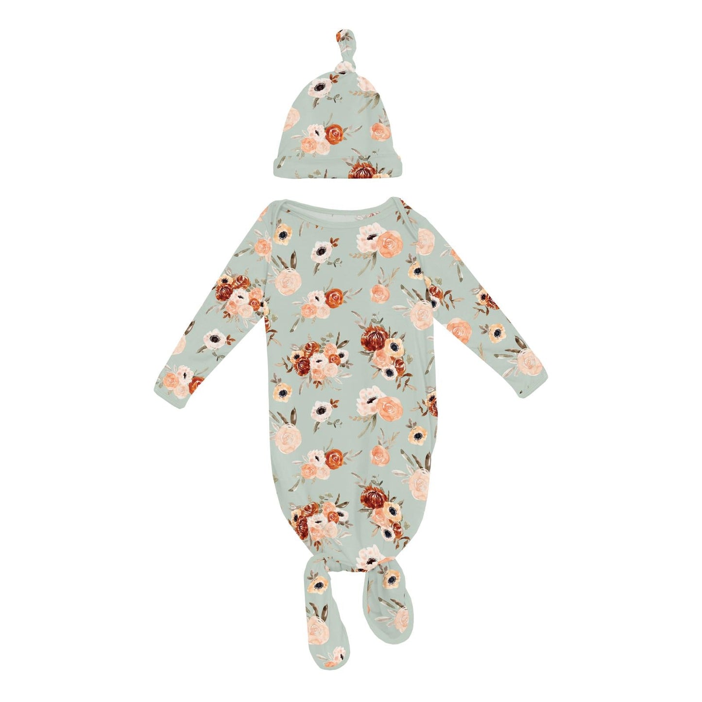 Aloe Fall Floral Knotted Gown & Hat Set