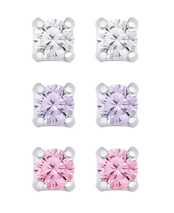 CZ Studs Set Wht Lvdr Pnk