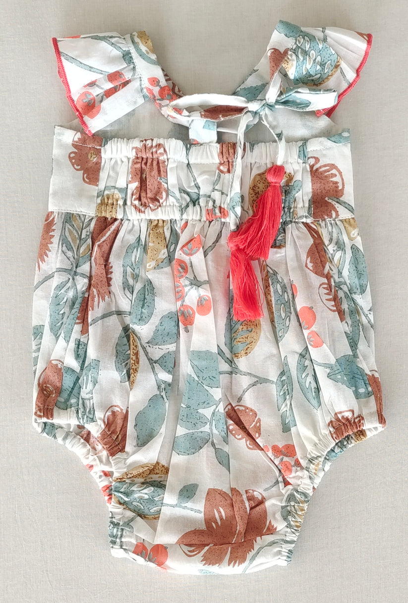 White Floral Print Bubble w/ Frill Neck Design
