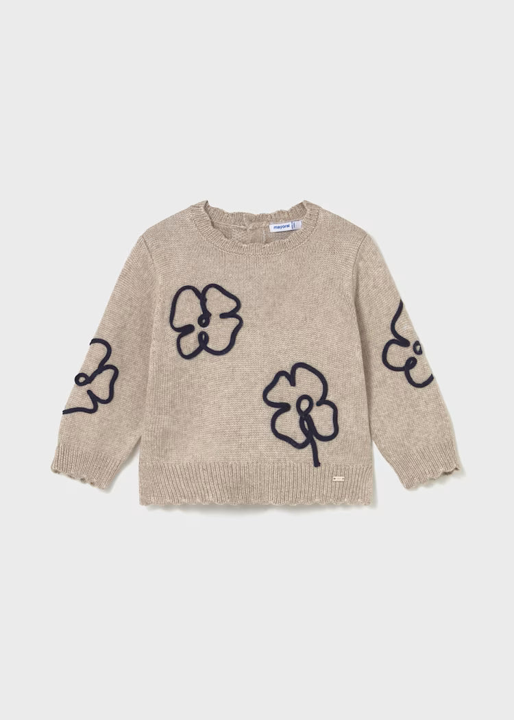 Heather Toffee Sweater Navy Flower