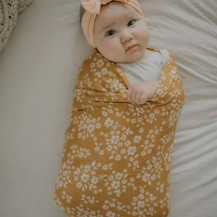 Whimsy Floral Mustard Swaddle