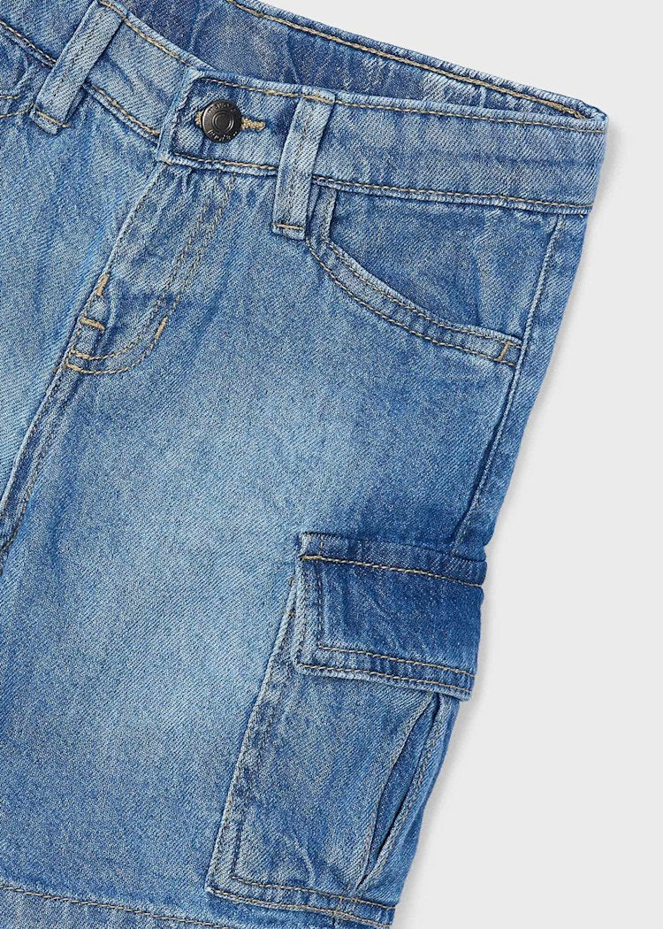 3229 Cargo Denim Short Med Wash