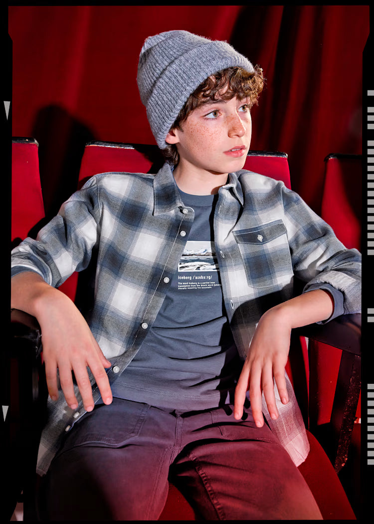 Grey Steel Blue Plaid Flannel Shirt