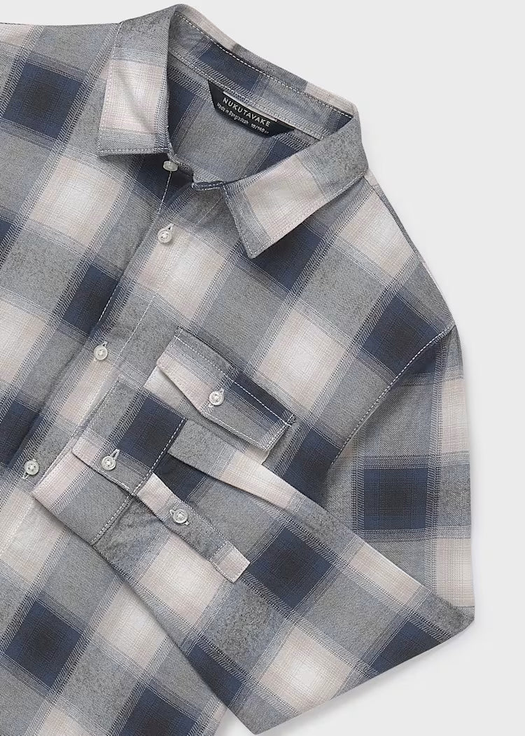 Grey Steel Blue Plaid Flannel Shirt