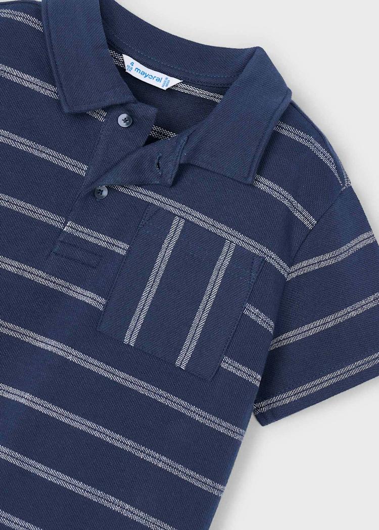 3107 Navy Striped Polo W/Pocket