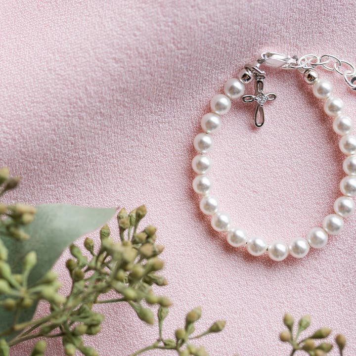 Lacey Silver Pearl Cross Bracelet