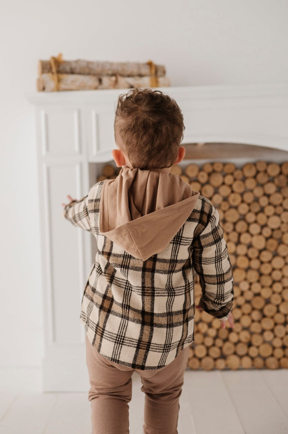 Hooded Shacket Brown Plaid