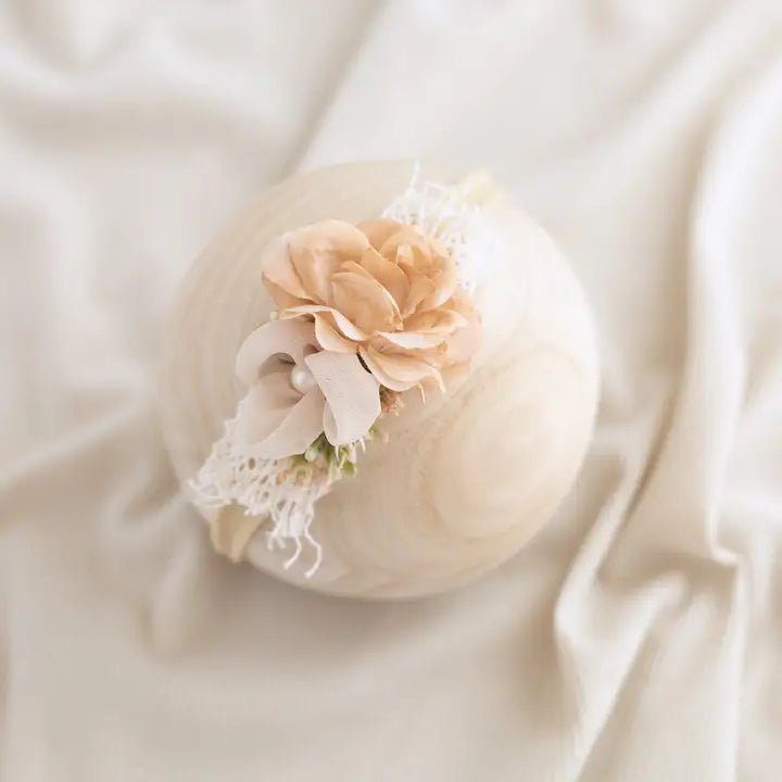 Tan Beige Flowers W/Pearl HB