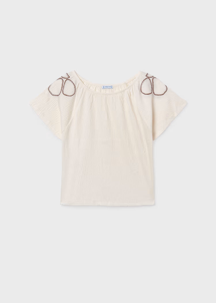 Cream Top with Detail Shoulder
