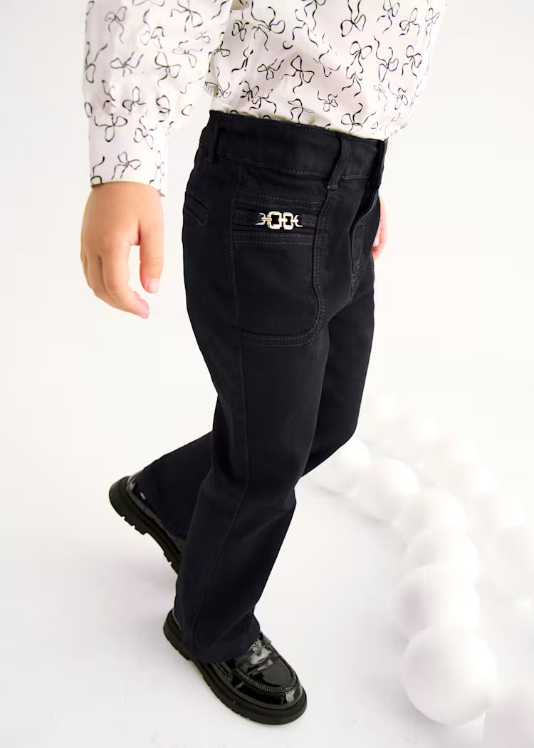 Girl Flare Black Pant W/Gold Detail