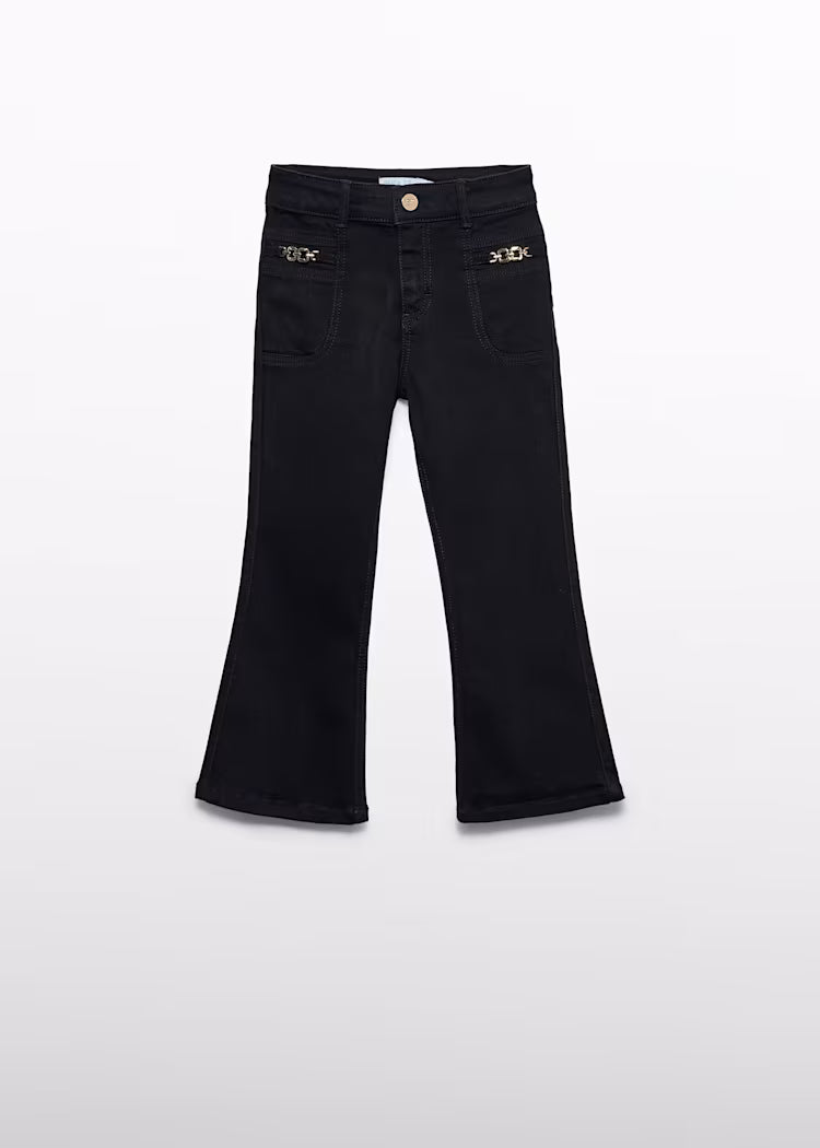 Girl Flare Black Pant W/Gold Detail