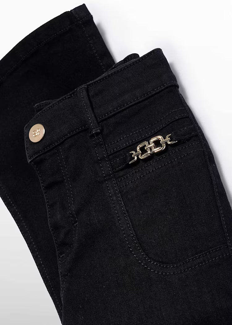Girl Flare Black Pant W/Gold Detail