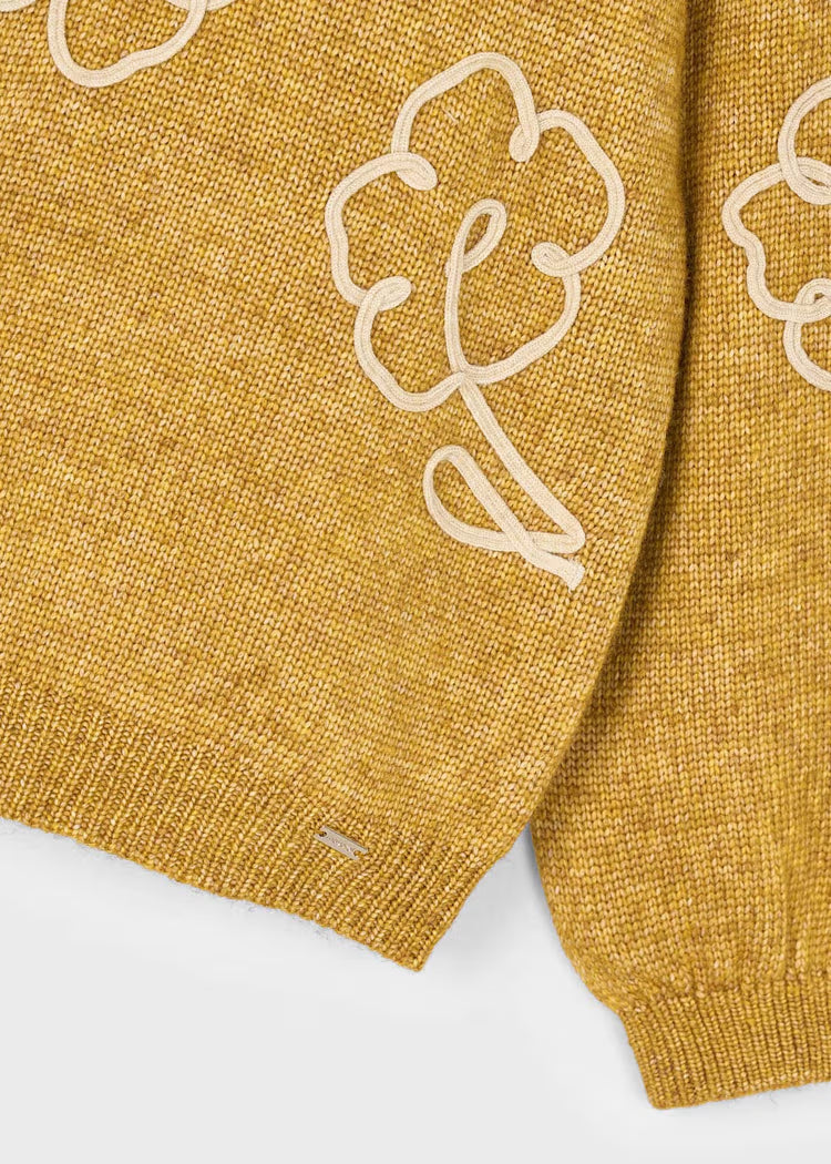 Mustard Sweater Flower Detail