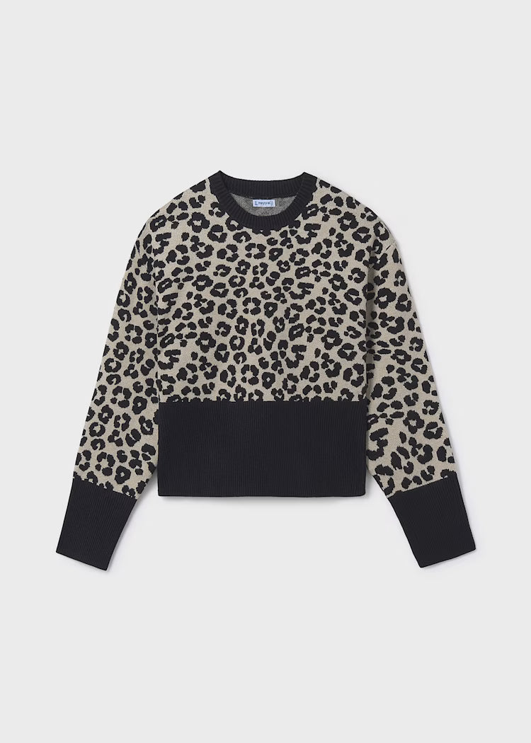 Knit Sweater Black Animal Print