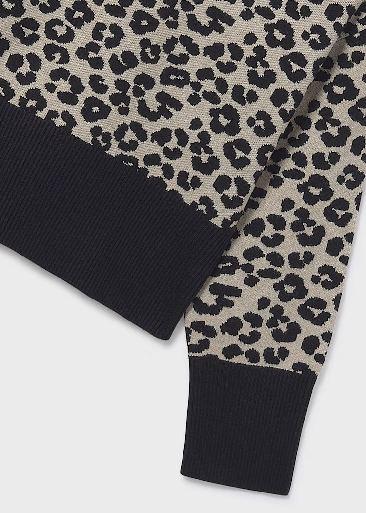 Knit Sweater Black Animal Print