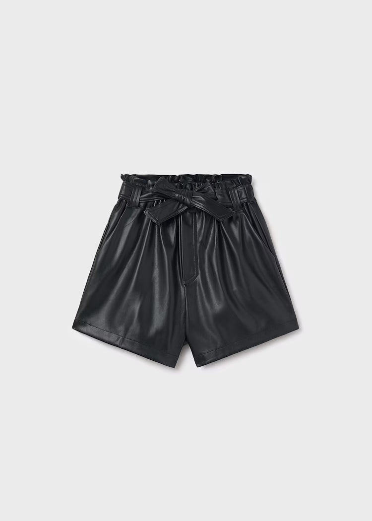 Faux Leather Black Short with Belt