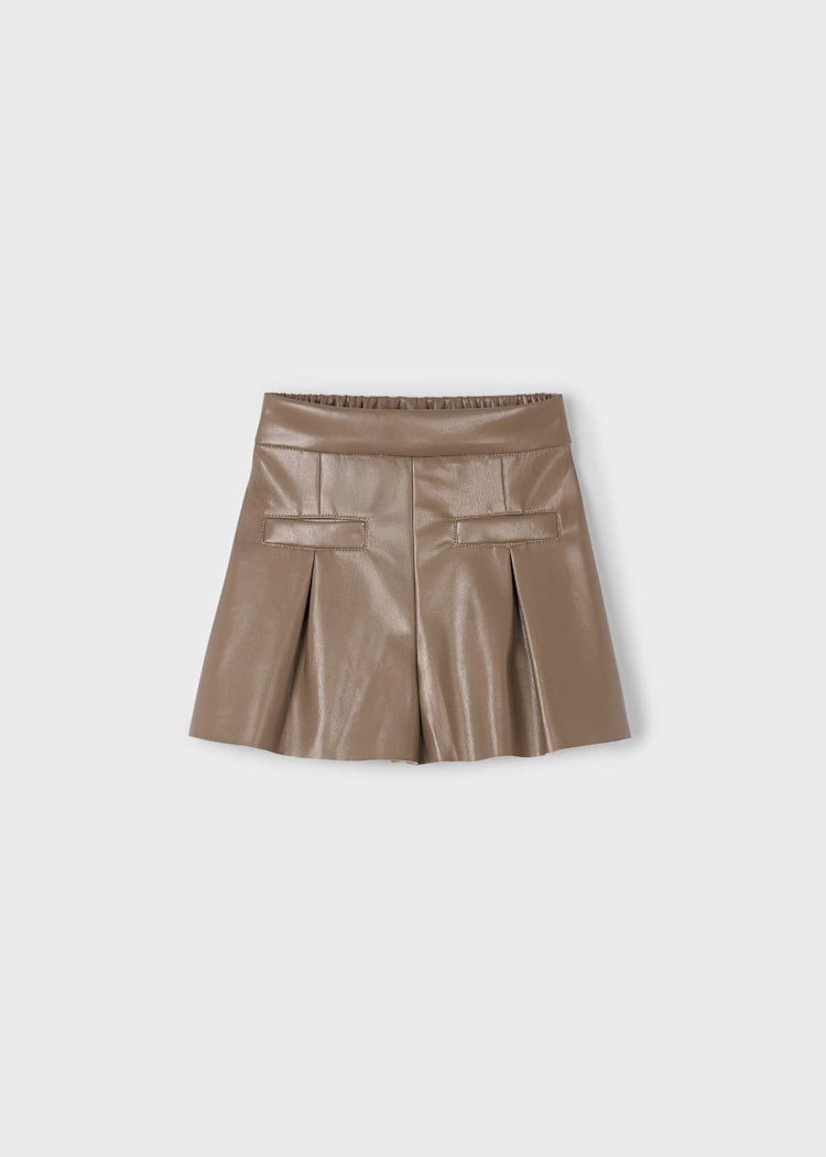 Coffee Faux Leather Skirt