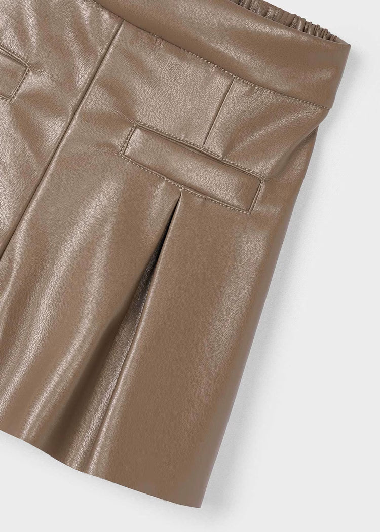 Coffee Faux Leather Skirt