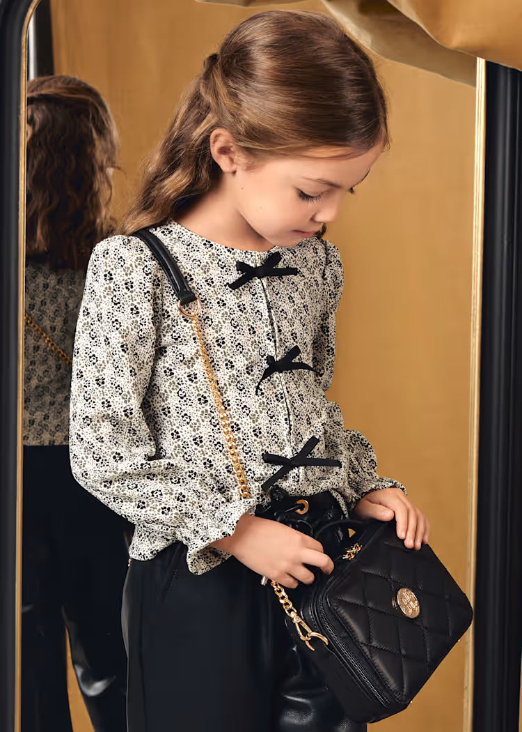 Printed Blouse with Bow Detail