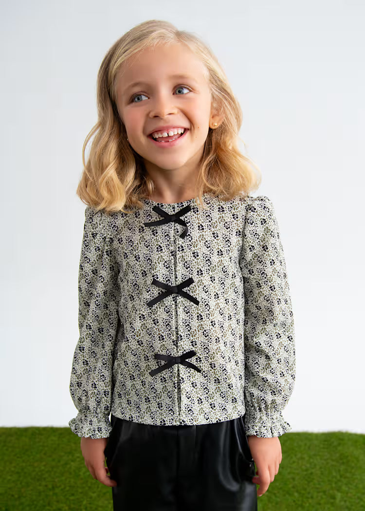 Printed Blouse with Bow Detail