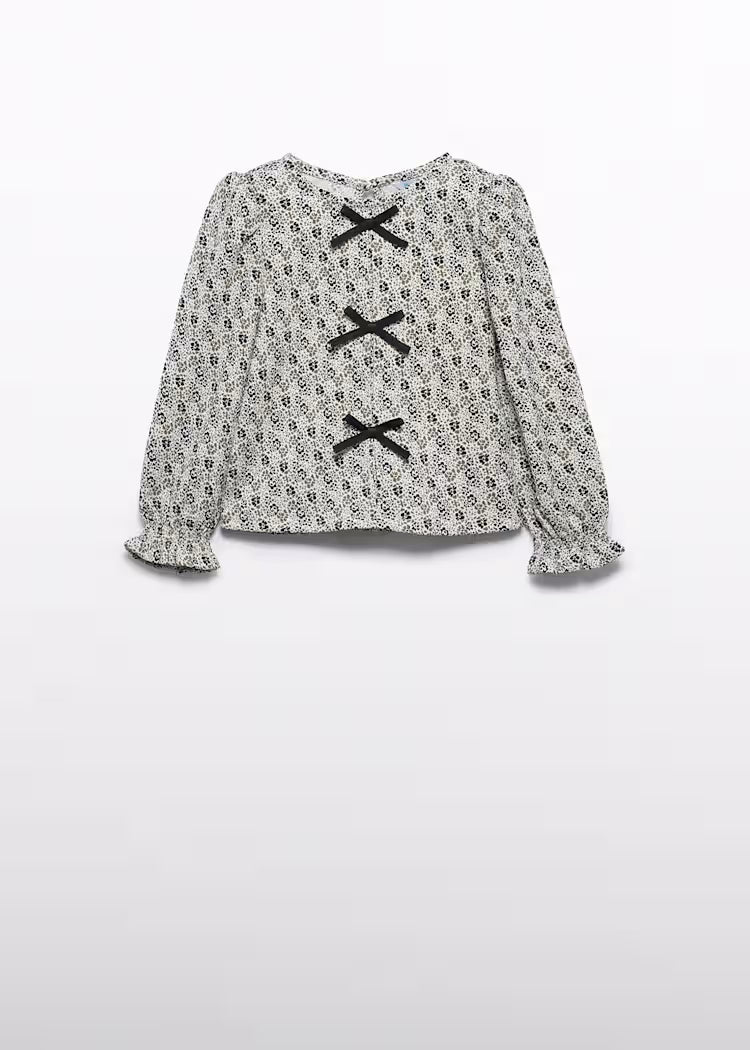 Printed Blouse with Bow Detail