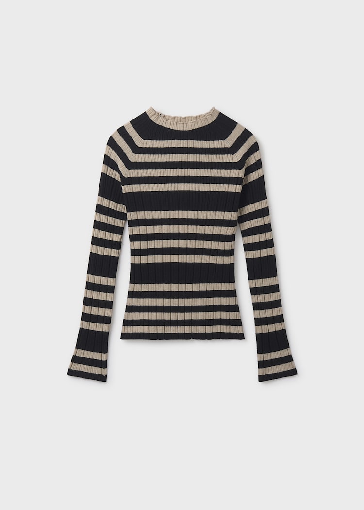 Black Sesame Rib Knit Mock Neck Sweater