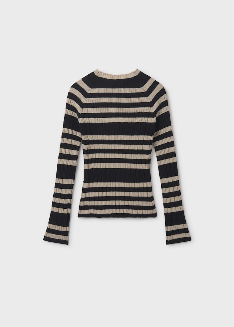 Black Sesame Rib Knit Mock Neck Sweater