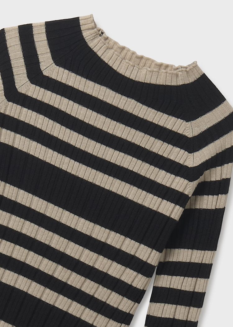 Black Sesame Rib Knit Mock Neck Sweater