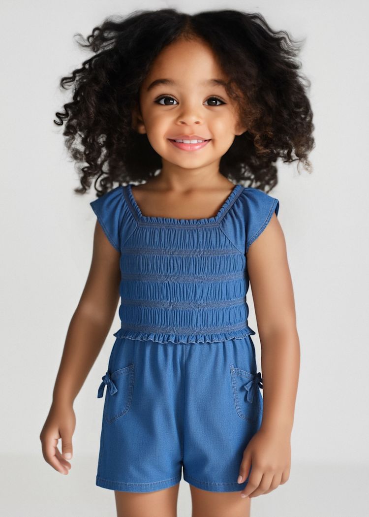 3873 Denim Ruched Romper