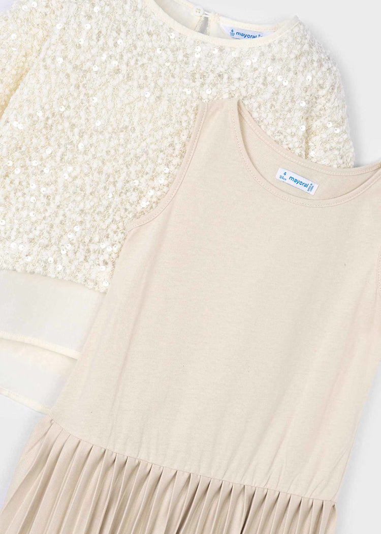 Sand Sequin Combined Dress
