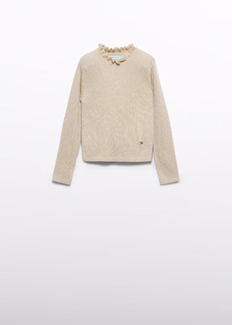 Girl Shiny Ribbed Knit Sweater