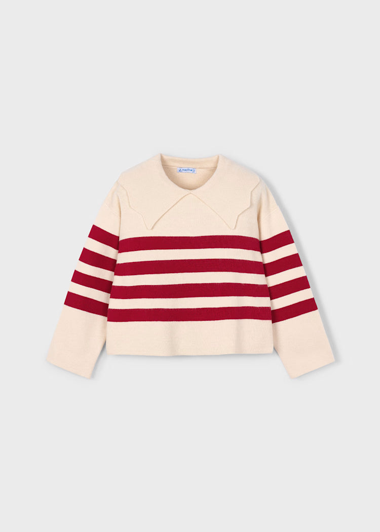 Striped Knit Sweater Red