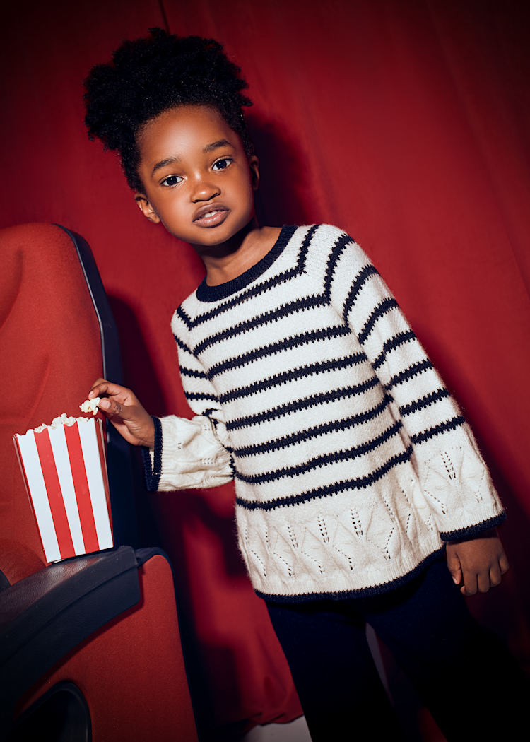 Black Trousers Striped Sweater Set