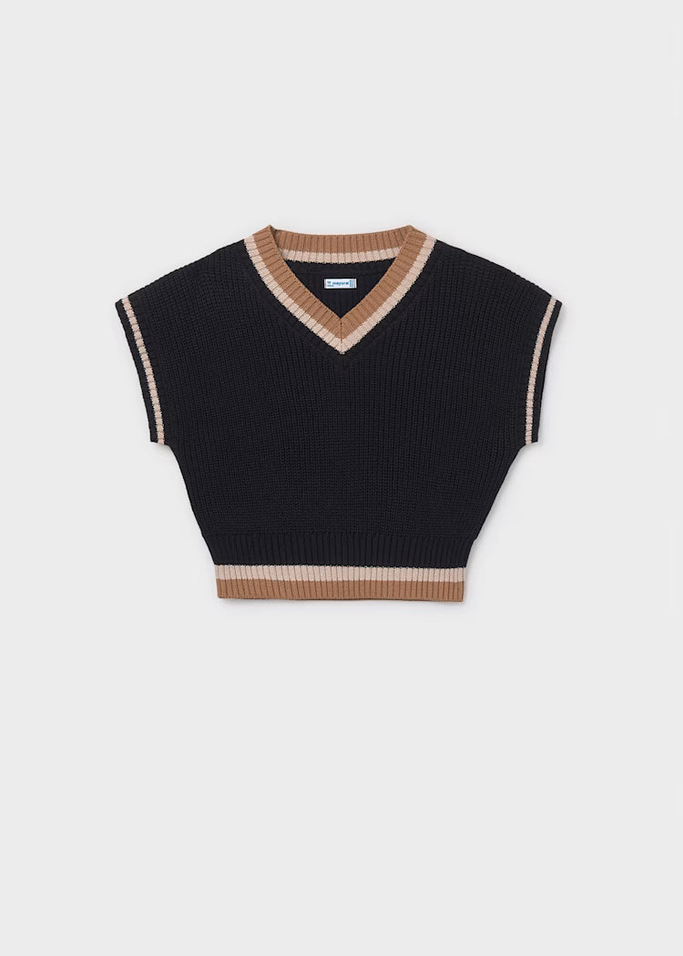 Girl Taupe Black Sweater Vest